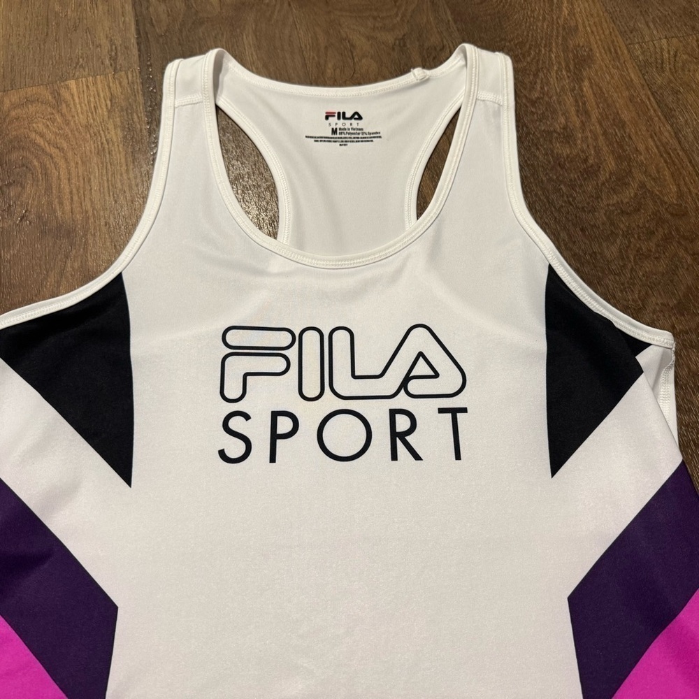 FILA SPORT Fashion Racerback Tank Top White Black Pink Women’s Size Medium - Picture 4 of 7